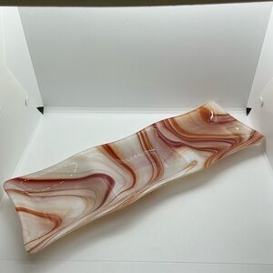 Red Fused Art Glass 3 Compartment Tray and Dish